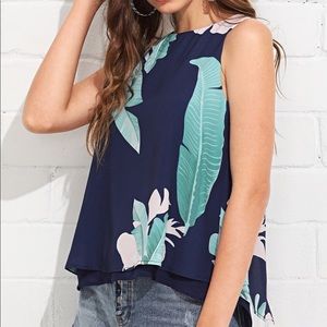 SALE Layer Leaf Tropical Sleeveless Top Blouse